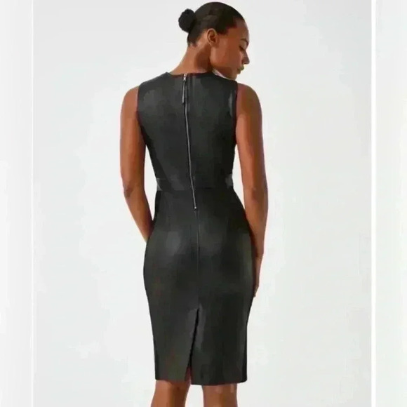 SPANX Leather Like Combo Shapewear Fitted Sheath Midi Dress in‎ Black Size M NWT - Picture 2 of 15